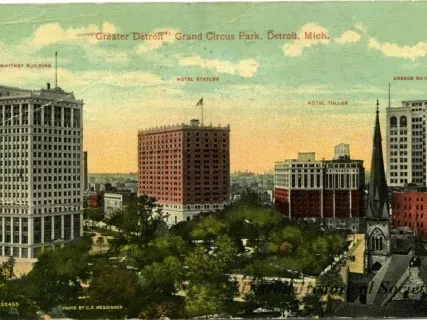 Postcard - "Greater Detroit" Grand Circus Park, Detroit, Mich.