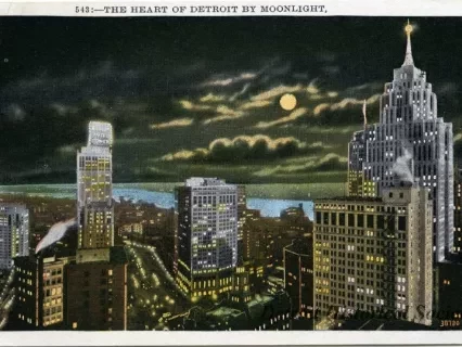 Postcard - The Heart of Detroit by Moonlight.