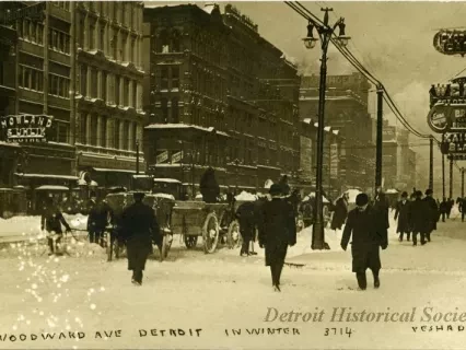 Postcard - Woodward Ave Detroit in Winter