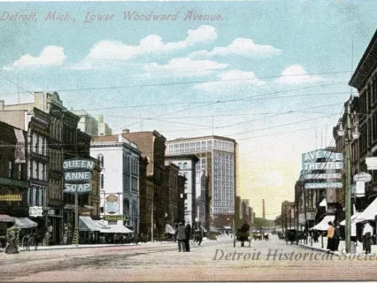 Postcard - Detroit, Mich., Lower Woodward Avenue.