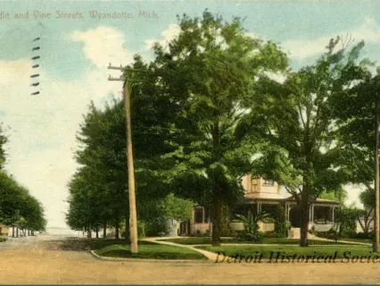 Postcard - Biddle and Wine Streets, Wyandotte, Mich.