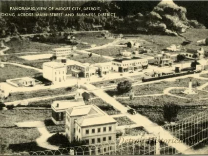 Postcard - Panoramic View of Midget City, Detroit, Looking Across Main Street and Business District