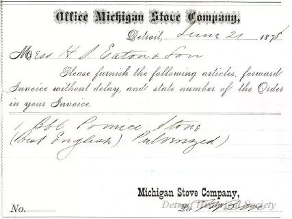 Form, Order - Office Michigan Stove Company