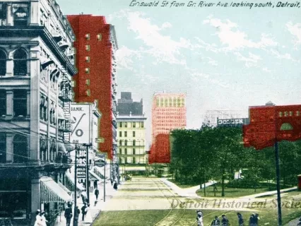 Postcard - Griswold St. from Gr. River Ave. looking south, Detroit, Mich.