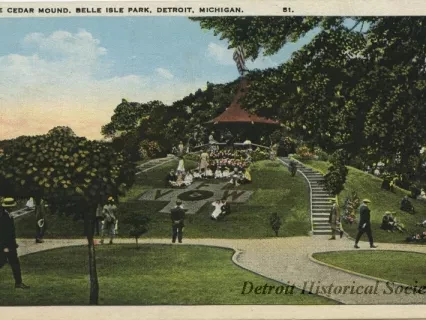 Postcard - The Cedar Mound, Belle Isle Park, Detroit, Michigan.