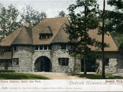 Postcard - Police Station; Belle Isle Park, Detroit, Mich.