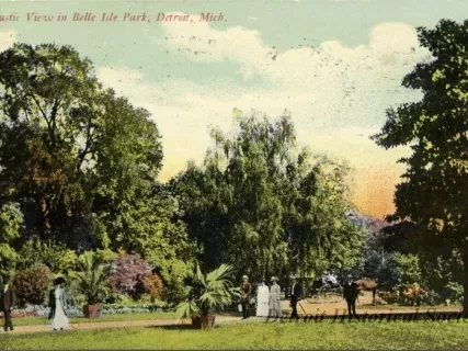 Postcard - A Rustic View in Belle Isle Park, Detroit, Mich.