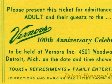 Ticket - Vernors 100th Anniversary Celebration