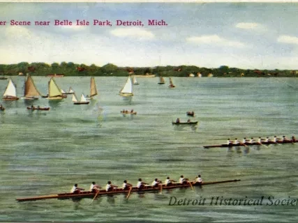 Postcard - River Scene near Belle Isle Park, Detroit, Mich.