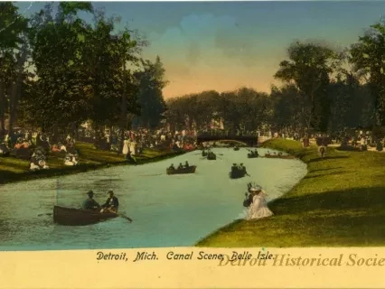 Postcard - Detroit, Mich. Canal Scene, Belle Isle.