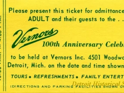Ticket - Vernors 100th Anniversary Celebration