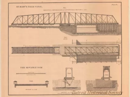 Lithograph - St. Mary's Falls Canal,
The Movable Dam