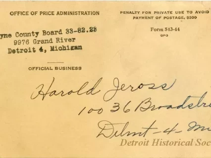 Postcard - Office of Price Administration
Certificate Holder