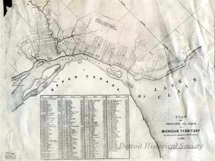 Photocopy - Plan of Private Claims in Michigan Territory, 
As Surveyed by Aaron Greeley, D. Surveyor, in 1810