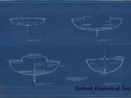 Blueprint - Construction Cross Sections of 
I.L.Y.A. [Inter-Lake Yachting Association] One Design Class Catboat