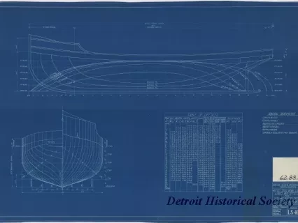 Blueprint - 40 Foot Steel Work Launch,
Lines and Offsets for
U. S. Lake Survey Office, Detroit, Michigan