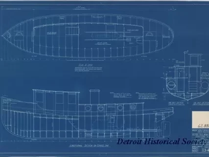 Blueprint - 40 Foot Steel Work Launch, 
Structural Plan for 
U. S. Lake Survey Office, Detroit, Michigan
