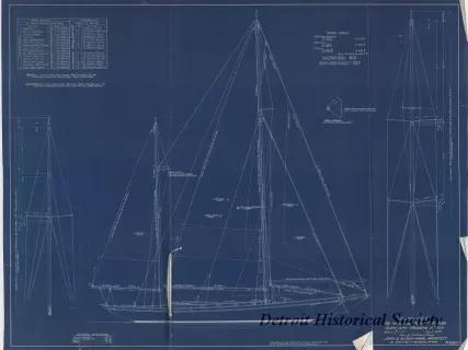 Blueprint - Josephine II, 
Revised Sail Plan for 1938,
Auxiliary Cruising Ketch