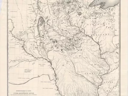 Map - Hydrological Basin of the Upper Mississippi River 
From Astronomical and Barometrical Observations, Surveys, and Information