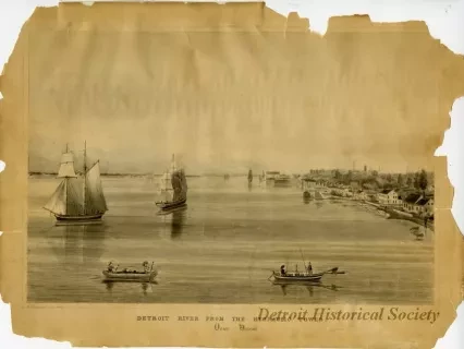 Drawing - Detroit River From the Hydraulic Tower