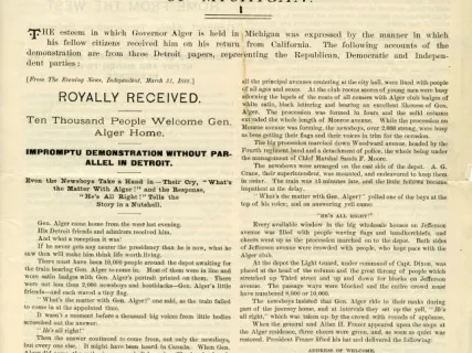 Leaflet - For President of the United States Russell A. Alger of Michigan