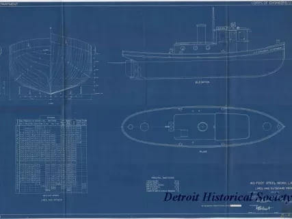 Blueprint - 40 Foot Steel Work Launch,
Lines and Outboard Profile