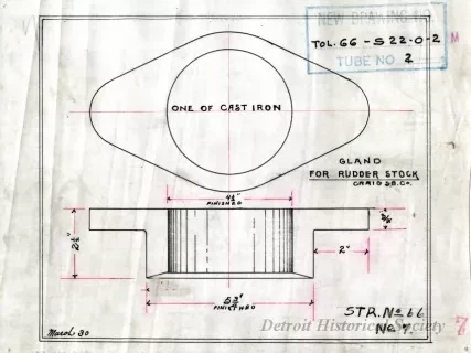 Drawing, Technical - Gland for Rudder Stock,
Str. [Steamer] No. 66