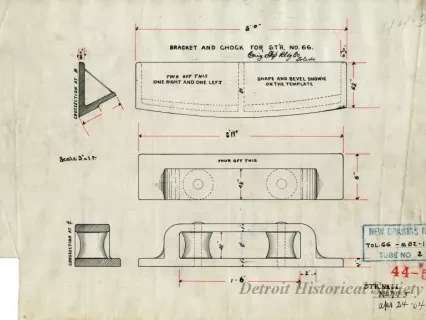 Drawing, Technical - Bracket and Chock for St'r. [Steamer] No. 66