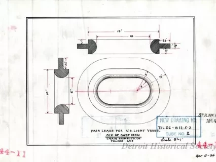 Drawing, Technical - Fair Leads for U. S. Light Vessel,
St'r. [Steamer] No. 66
