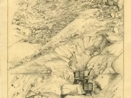 Sketch - View looking north east in cut