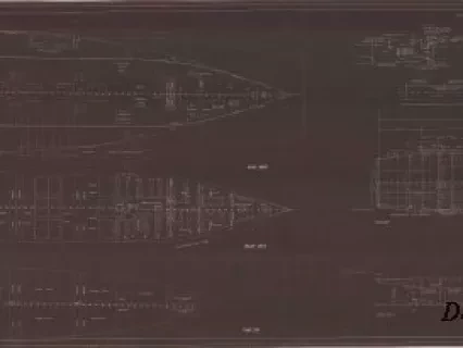 Blueprint - Aircraft Training Vessel, IX-64 (Ex. Seeandbee), 
General Arrangement of Decks and Inboard Profile