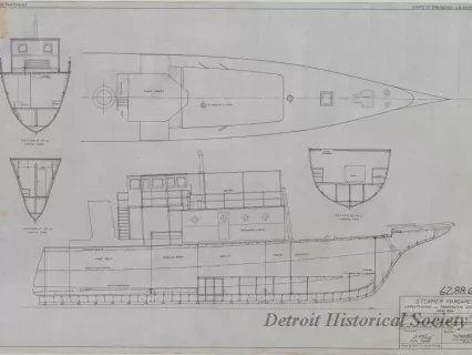 Drawing, Technical - Steamer Margaret,
Longitudinal and Transverse Sections Near Bow