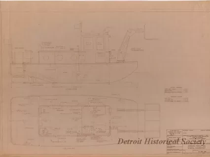 Drawing, Technical - Hull 339, Self-Propelled Drift Collector,
Outboard Profile and General Arrangement