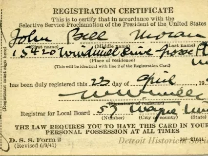 Card, Draft - Registration Certificate