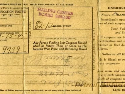 Coupon, Ration - Mileage Ration Identification Folder