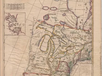 Map - Carte Nouvelle de L'Amerique Angloise Contenant La Virginie, Mary-Land, Caroline, Penssylvania, Nouvelle Iork, N: Iarssey, N: France, et Les Terres Nouvellement Decouerte Dresse fur les Relations les Plus Nouvelles