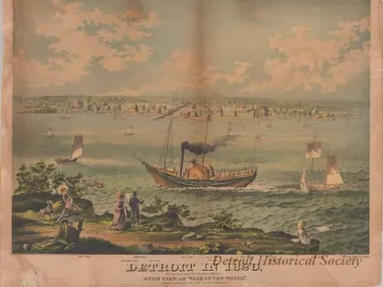 Lithograph - Detroit in 1820, With View of "Walk-In-The-Water"