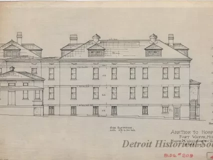 Drawing, Architectural - Addition to Hospital, Fort Wayne, Michigan.
Major P. G. Wales, Surgeon, U.S. Army.
March, 1907