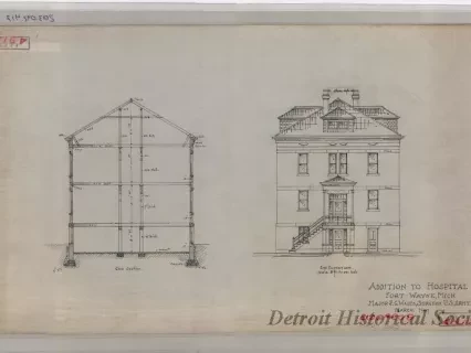 Drawing, Architectural - Addition to Hospital, Fort Wayne, Michigan.
Major P. G. Wales, Surgeon, U.S. Army. March, 1907.