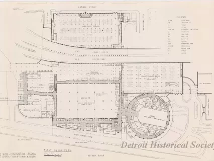 Drawing, Architectural - First Floor Plan,
Cobo Hall - Convention Arena, 
Civic Center - City of Detroit, Michigan.