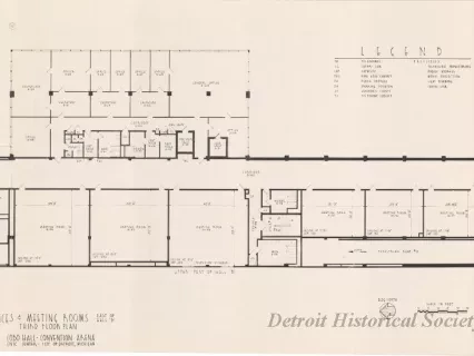 Drawing, Architectural - Offices & Meeting Rooms East of Hall B, 
Third Floor Plan, 
Cobo Hall - Convention Arena, 
Civic Center - City of Detroit, Michigan