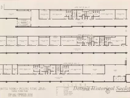 Drawing, Architectural - Committee Rooms & Dressing Rooms West of Halls A,B,C, 
Third Floor Plan, 
Cobo Hall - Convention Arena, 
Civic Center - City of Detroit, Michigan