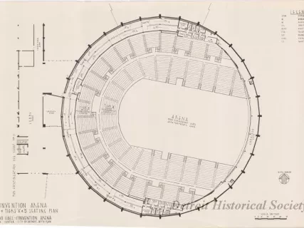 Drawing, Architectural - Convention Arena, 
Arena & Tiers A & B Seating Plan, 
Cobo Hall - Convention Arena, 
Civic Center - City of Detroit, Michigan