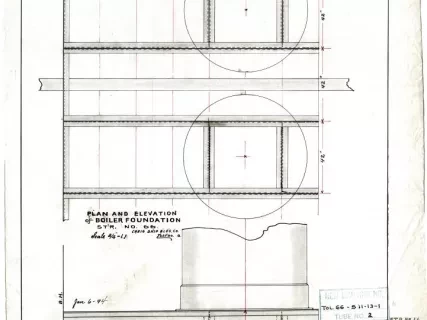Drawing, Technical - Plan and Elevation of Boiler Foundation, 
Str. [Steamer] No. 66