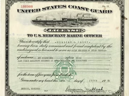 License - United States Coast Guard license to U.S. Merchant Marine Officer