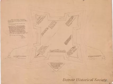 Drawing, Architectural - Sketch of Fort Wayne, 
Showing the Condition of its Non-Armament, June 30th, 1869, in Response to Circular from Office of the Chief of Engineers, May 25th, 1869.