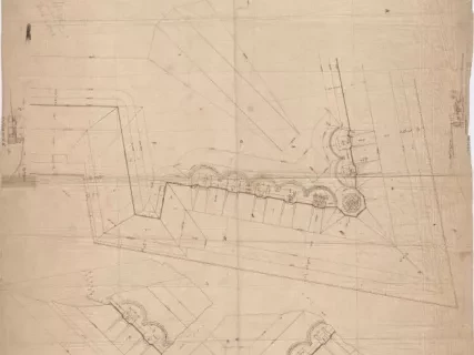 Drawing, Architectural - No. 8, Fort Wayne,
Plan Showing the Position & Details of Platforms for Barbette Guns