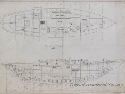 Drawing, Technical - Accommodation Plan & Construction Drawing of a
40' x 10' x 31'-6" x 5'-10" Auxiliary Cutter