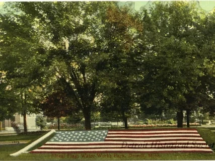Postcard - Floral Flag, Water Works Park, Detroit, Mich.