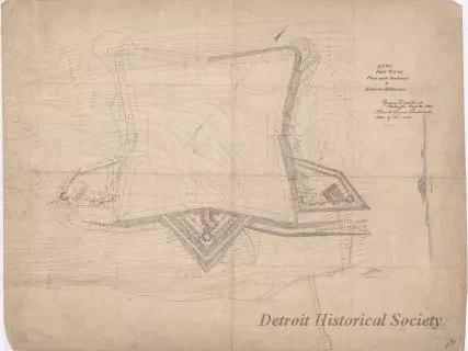 Drawing, Architectural - No. XII, Fort Wayne,
Plan and Sections of Exterior Batteries